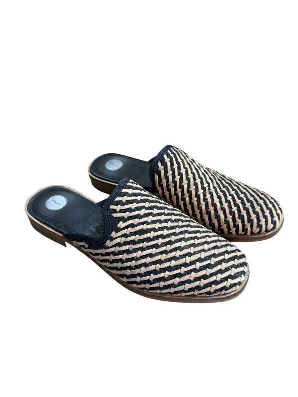 Journee Collection Perri Leather Woven Mule Slip-On Flats In Black & Tan Size 8